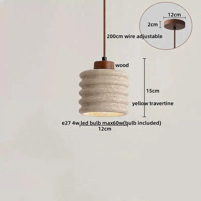 IWHD Cave Stone LED Pendant Lights Fixtures Yellow Travertine Restaurant Bedroom Living Room Modern Hanging Lamp Chandelier