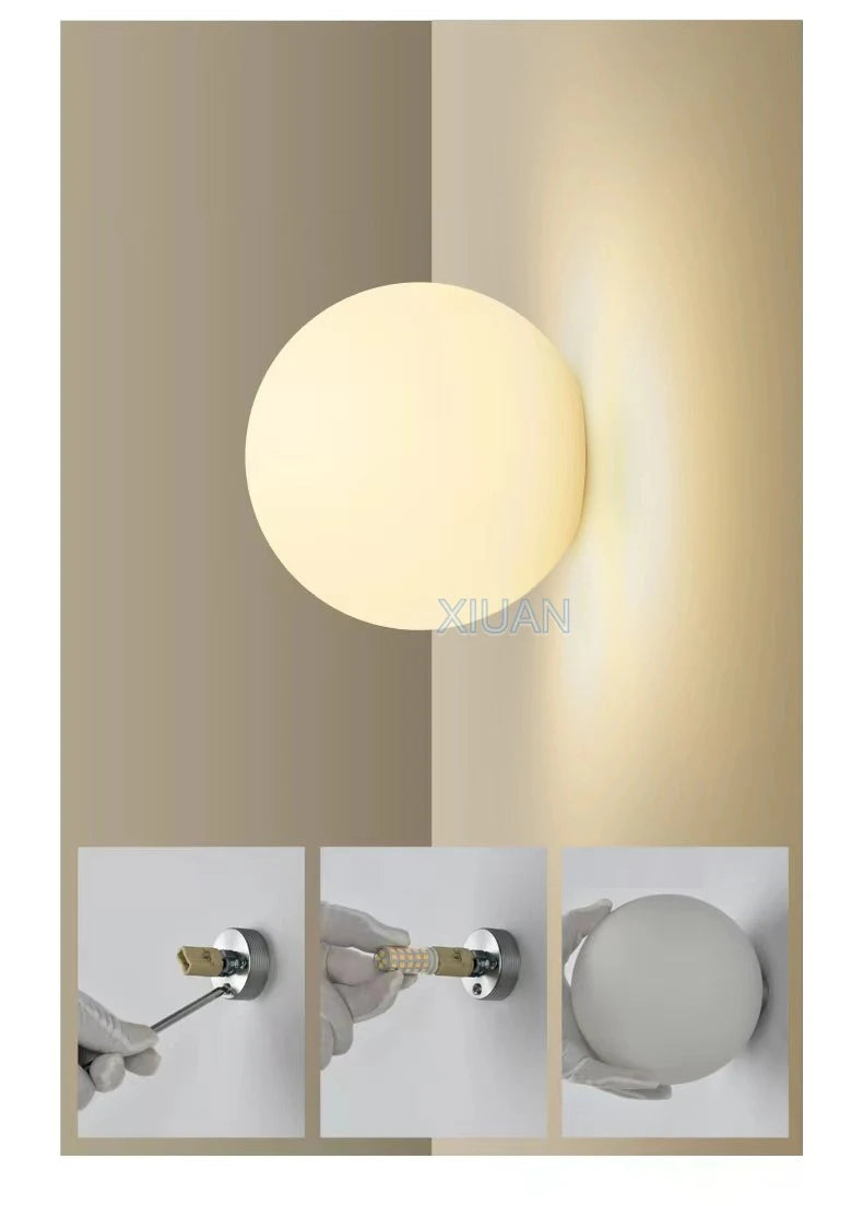 Ball Wall Light for Bedside | Milky White Round