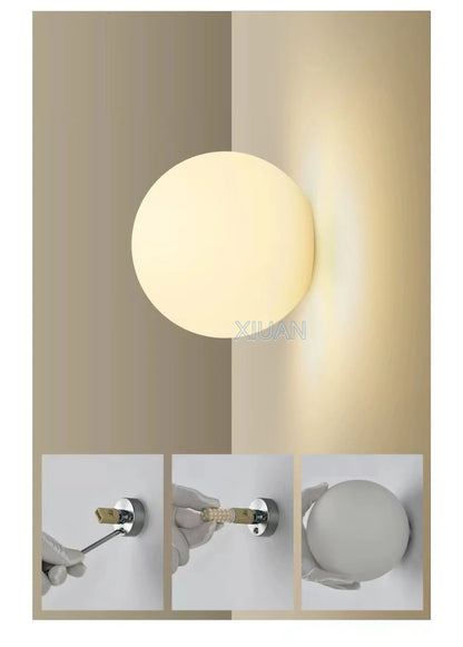 Ball Wall Light for Bedside | Milky White Round
