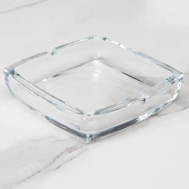 Square Glass Ashtray - Windproof Design for Home & Bar