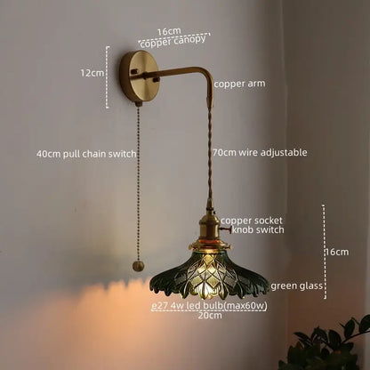 Vintage Green Glass Wall Sconce – Pull Chain Switch | sitezone test 02