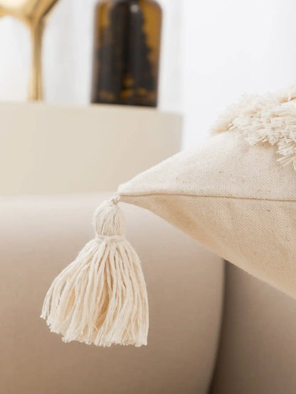 1pc beige tufted pillowcase fringed lumbar cushion fits the sofa bedroom