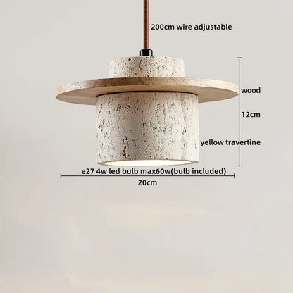 IWHD Cave Stone LED Pendant Lights Fixtures Yellow Travertine Restaurant Bedroom Living Room Modern Hanging Lamp Chandelier