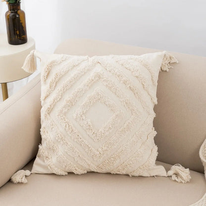 1pc beige tufted pillowcase fringed lumbar cushion fits the sofa bedroom