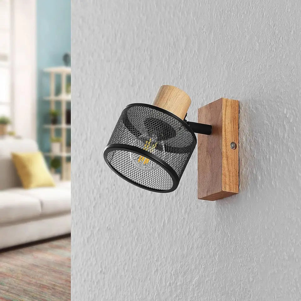 Modern Wooden Wall Sconce – Black Finish, for Bedroom