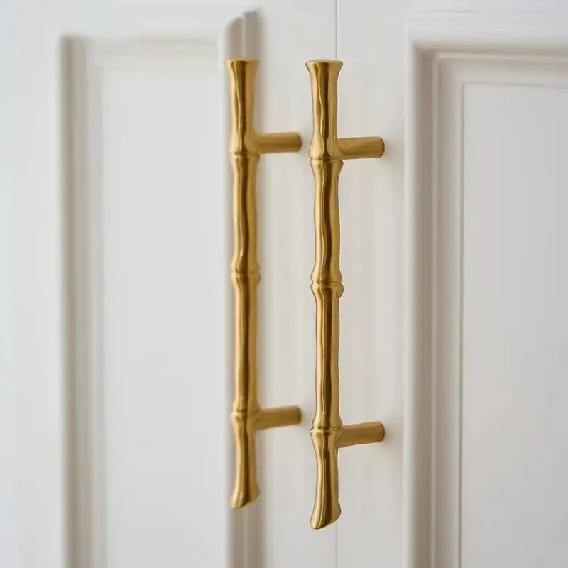 Satin Brass Cabinet Handle – Bamboo Design, Modern Upgrade