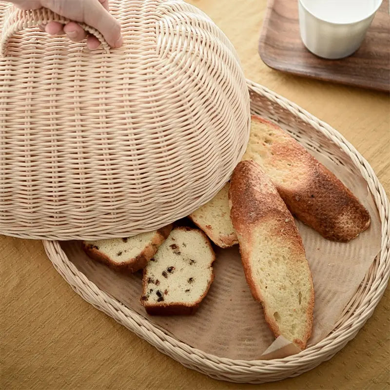 Rattan Bread Basket - Dust-Proof Cover & Kitchen Organizer