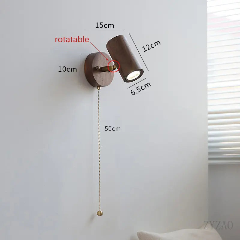 Retro Walnut Wall Lamp – Adjustable LED Spotlight