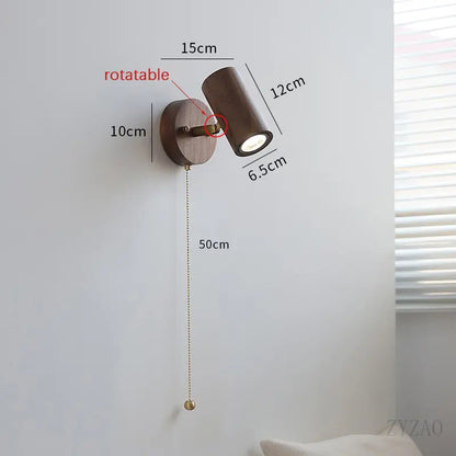 Retro Walnut Wall Lamp – Adjustable LED Spotlight
