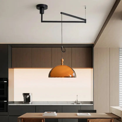Brown Acrylic Pendant Light - Adjustable Height, Wood Finish