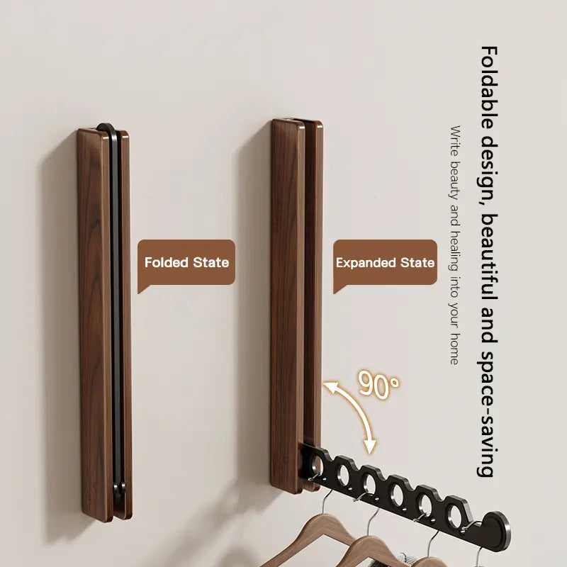 Wood Wall-Mounted Clothes Hanger - Space-Saving & Collapsible