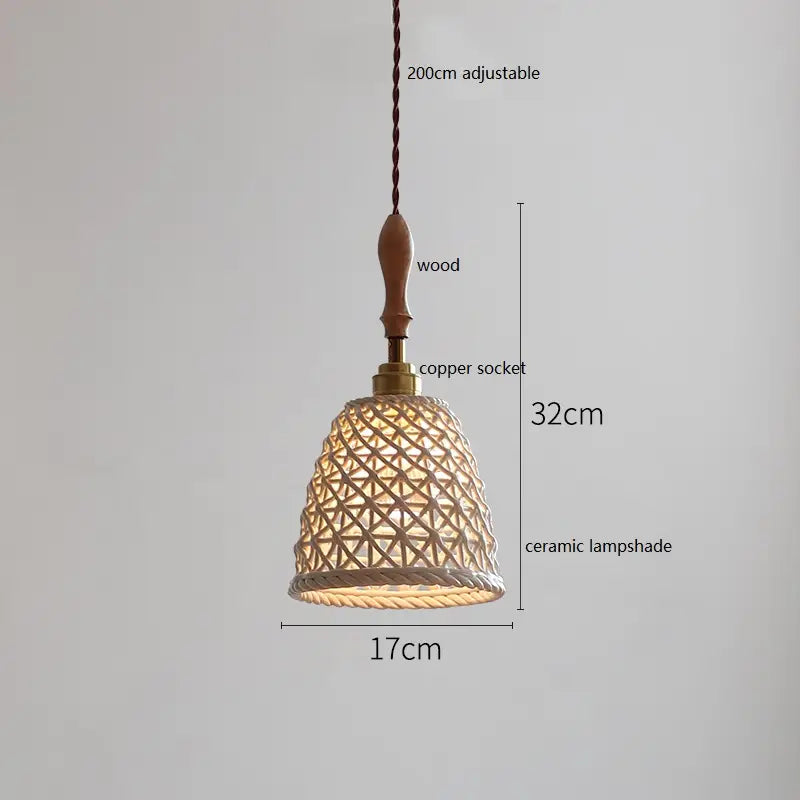IWHD Schmetterling Keramik LED Pendelleuchte neben Holzgriff Kupfer Sockel Home Decor Schlafzimmer Esszimmer Wohnzimmer Licht Hängelampe