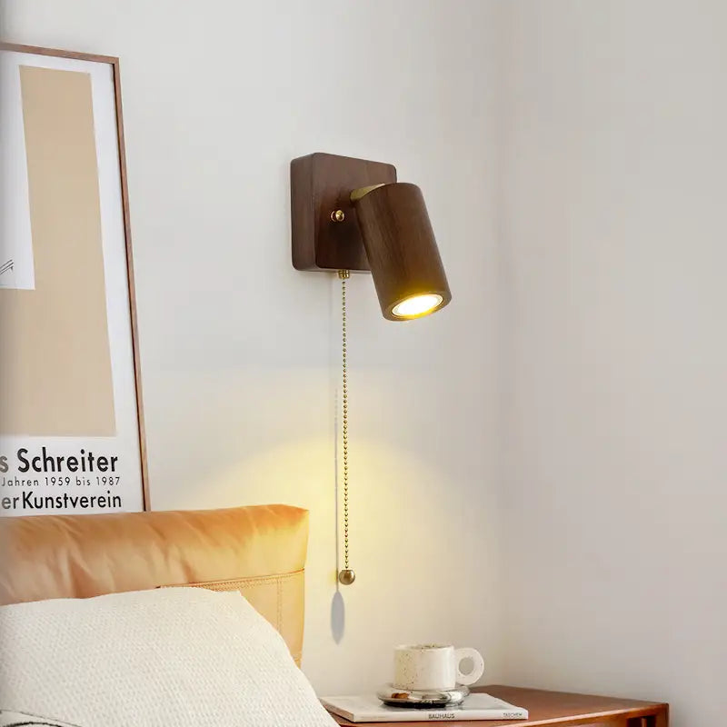 Retro Walnut Wall Lamp – Adjustable LED Spotlight