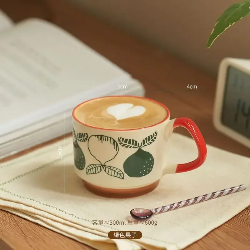 laysda 300ml Japanese Flower Coffee Mug Set Retro Ceramic Milk Oats Mug Office Water Handgrip Cup Kitchen Party Drinkware Set
