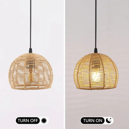 Rattan Pendant Light - Boho Woven Shade for Dining Room