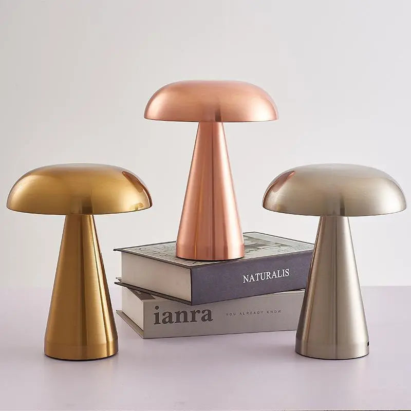 Rechargeable Table Lamp Bedroom Decoration Bar Living Room Bedside Mood Lights Touch Three Level Dimming Metal Mushroom Lamps