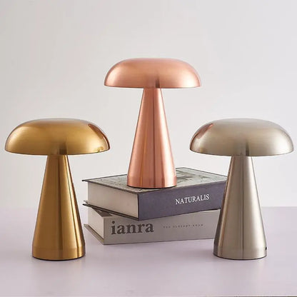 Rechargeable Table Lamp Bedroom Decoration Bar Living Room Bedside Mood Lights Touch Three Level Dimming Metal Mushroom Lamps