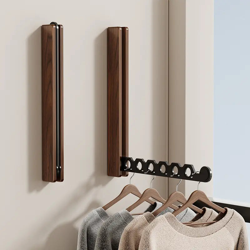 Wood Wall-Mounted Clothes Hanger - Space-Saving & Collapsible
