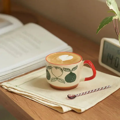 laysda 300ml Japanese Flower Coffee Mug Set Retro Ceramic Milk Oats Mug Office Water Handgrip Cup Kitchen Party Drinkware Set
