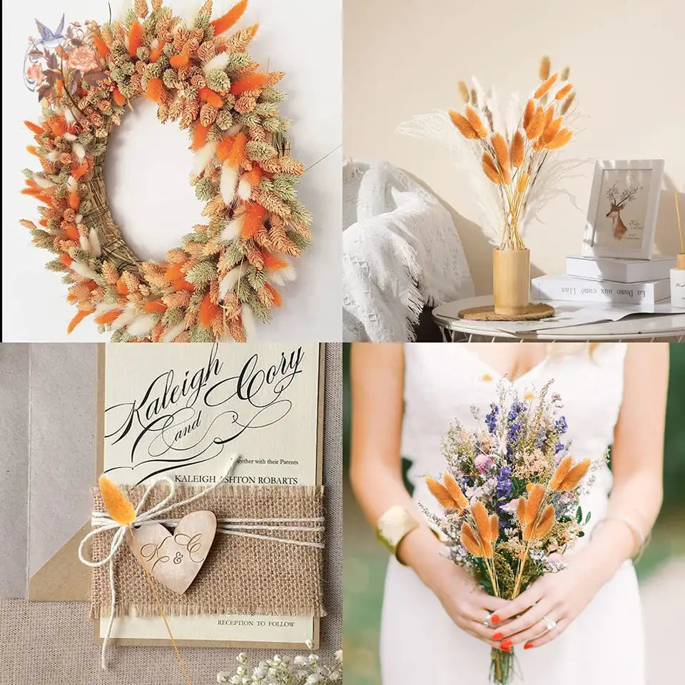 Dried Rabbit Tail Grass Bouquet - Natural Wedding Decor