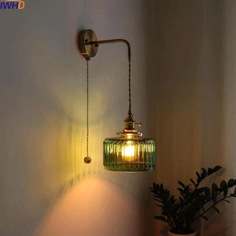 Vintage Green Glass Wall Sconce – Pull Chain Switch | sitezone test 02