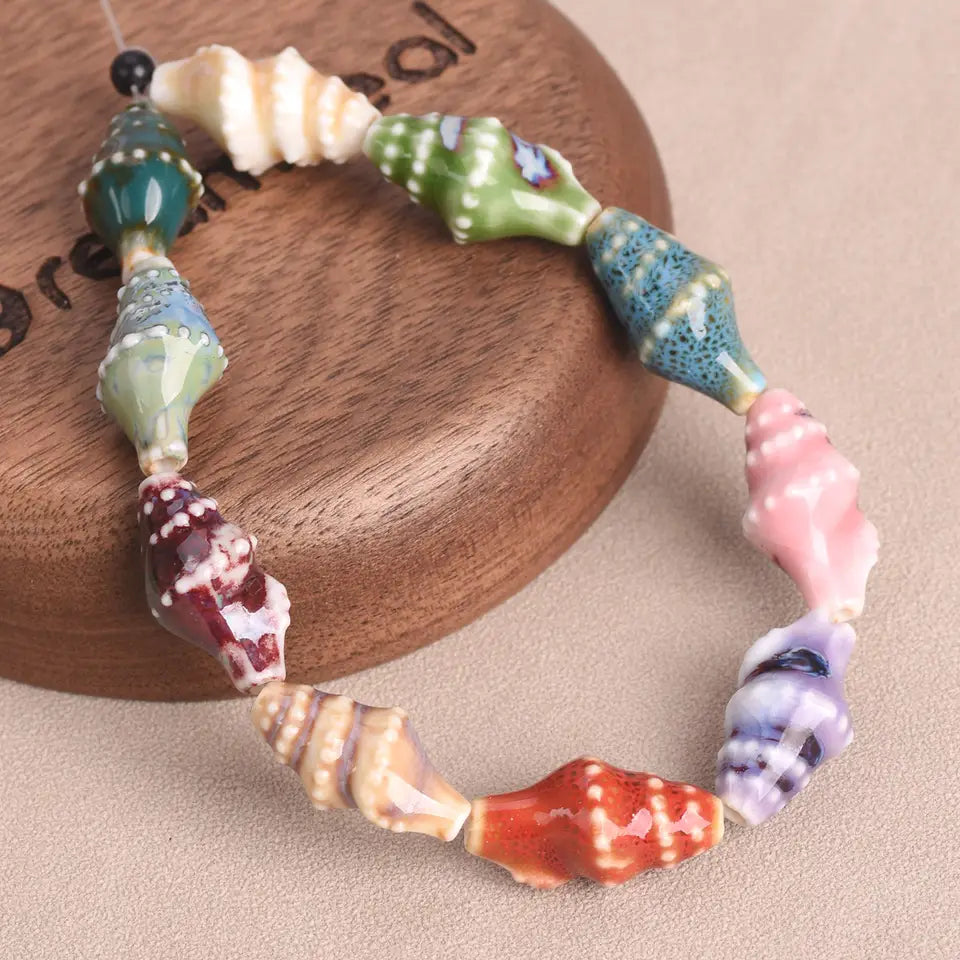 Ocean Conch Beads - Colorful Ceramic for Jewelry Making