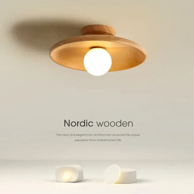 Nordic Wooden Ceiling Light – Round Design for Bedroom