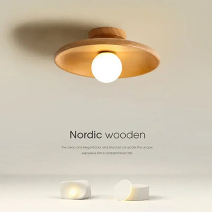 Nordic Wooden Ceiling Light – Round Design for Bedroom