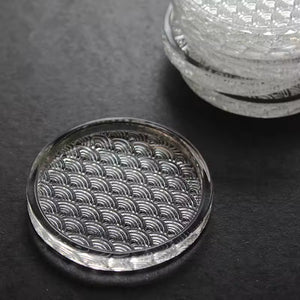 Japanse Glazen Onderzetters - Oceaan Golf Design, Set van 4
