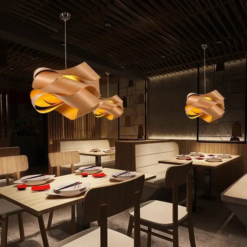 Wooden Pendant Light - Southeast Asian Design for Dining
