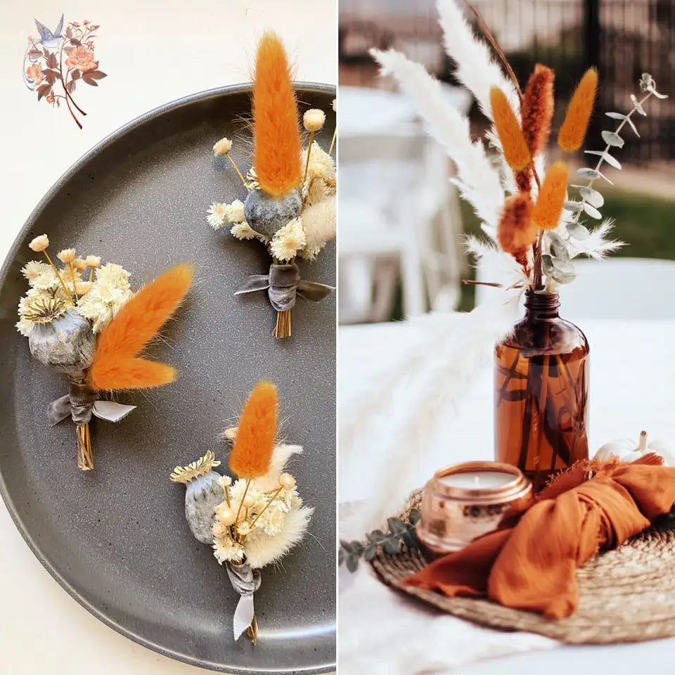 Dried Rabbit Tail Grass Bouquet - Natural Wedding Decor