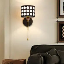 Retro Polka Dot Wall Sconce - Fabric Shade, Bedroom Light