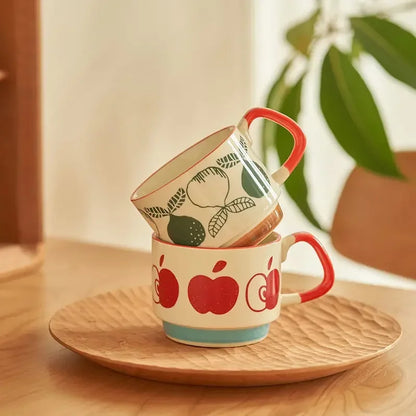 laysda 300ml Japanese Flower Coffee Mug Set Retro Ceramic Milk Oats Mug Office Water Handgrip Cup Kitchen Party Drinkware Set