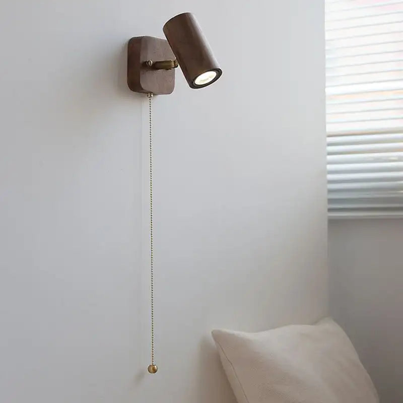 Retro Walnut Wall Lamp – Adjustable LED Spotlight