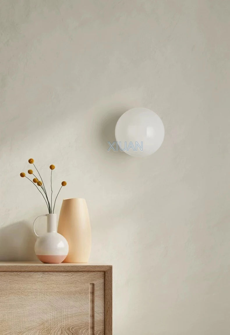 Ball Wall Light for Bedside | Milky White Round