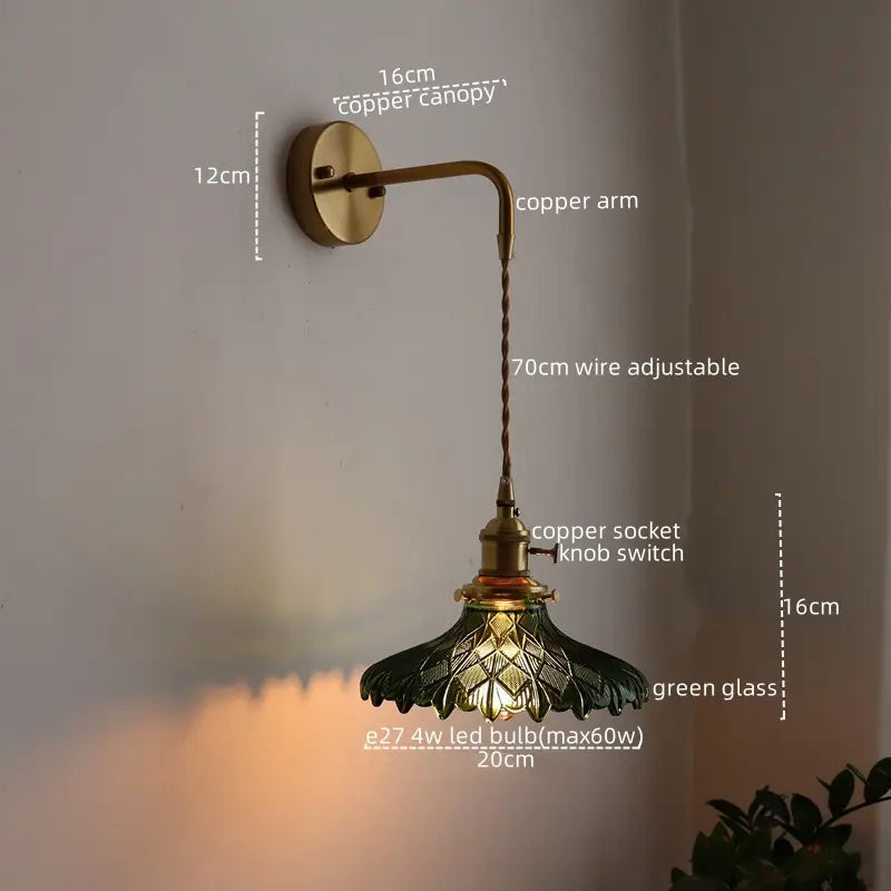 Vintage Green Glass Wall Sconce – Pull Chain Switch | sitezone test 02