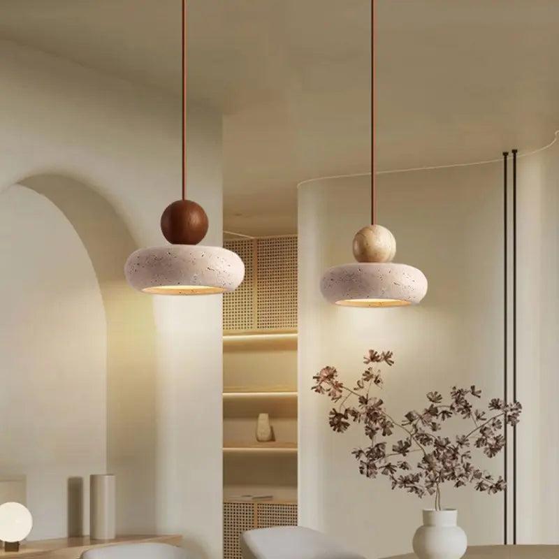 Yellow Travertine Iwhd Cave Stone Pendant Light, Modern Living Room Chandelier