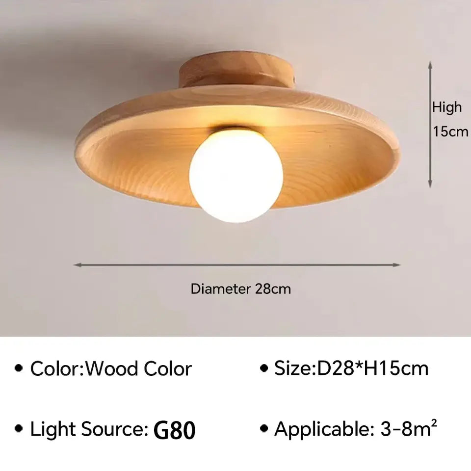 Nordic Wooden Ceiling Light – Round Design for Bedroom