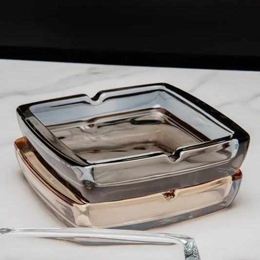 Square Glass Ashtray - Windproof Design for Home & Bar