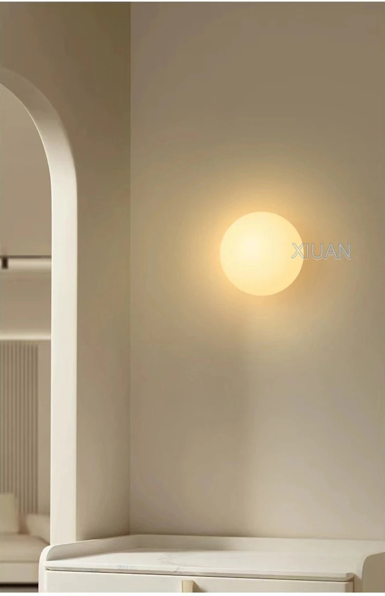 Ball Wall Light for Bedside | Milky White Round