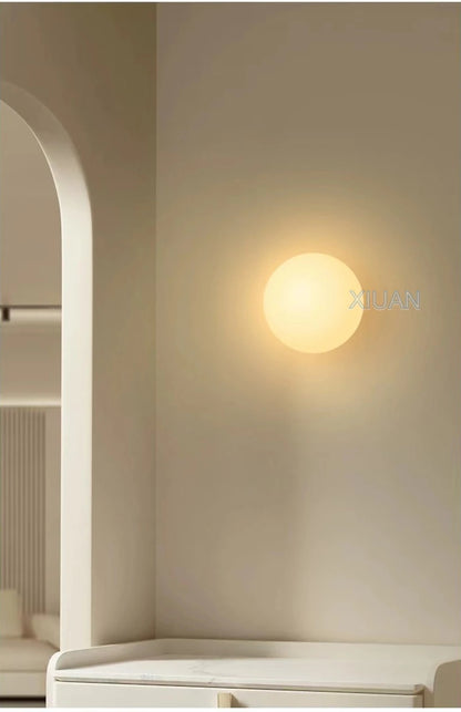 Ball Wall Light for Bedside | Milky White Round