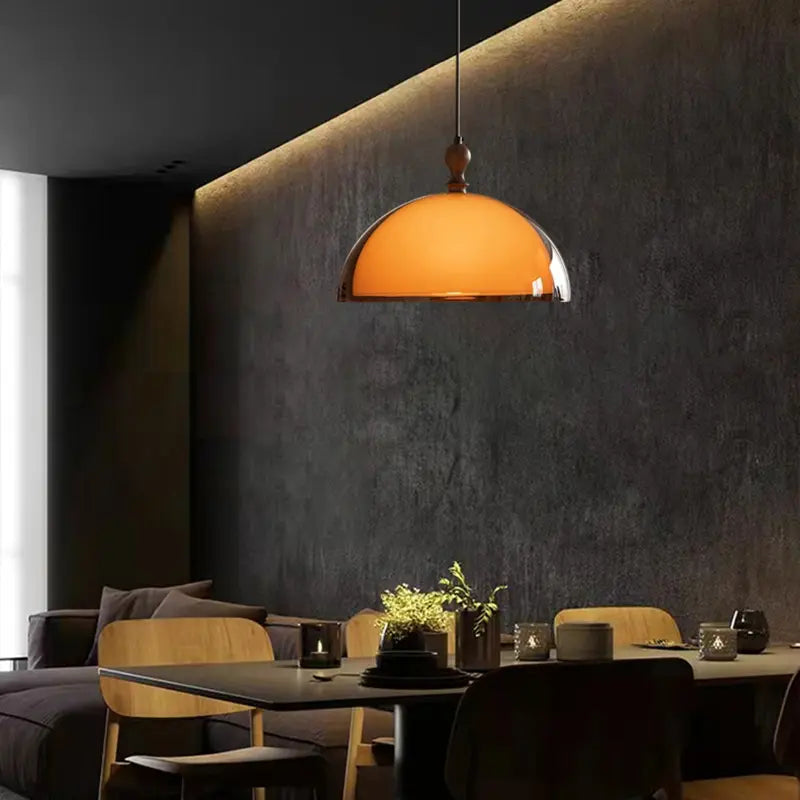 Brown Acrylic Pendant Light - Adjustable Height, Wood Finish