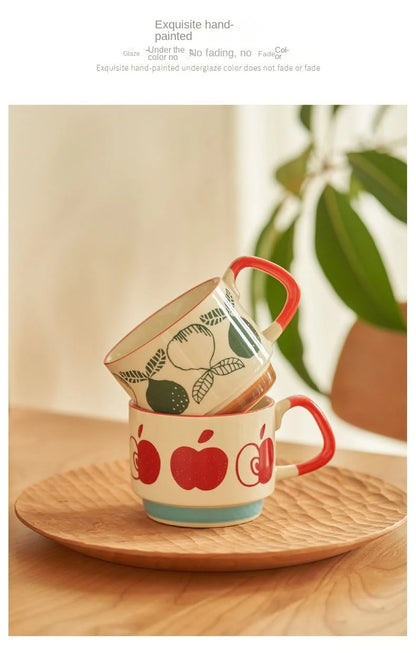 laysda 300ml Japanese Flower Coffee Mug Set Retro Ceramic Milk Oats Mug Office Water Handgrip Cup Kitchen Party Drinkware Set