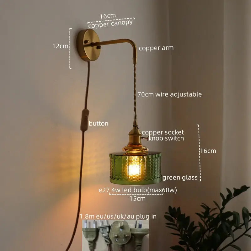 Vintage Green Glass Wall Sconce – Pull Chain Switch | sitezone test 02