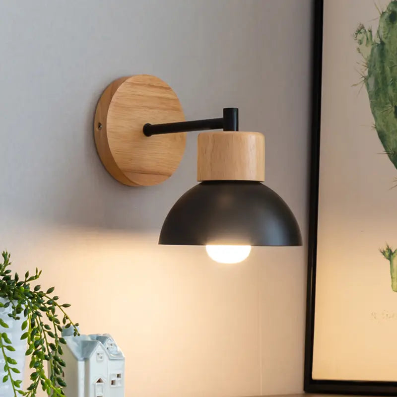 Nordic Wood Wall Sconce - LED & Warm Light for Bedroom