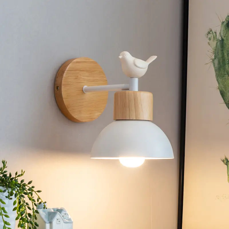Nordic Wood Wall Sconce - LED & Warm Light for Bedroom