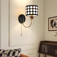 Retro Polka Dot Wall Sconce - Fabric Shade, Bedroom Light
