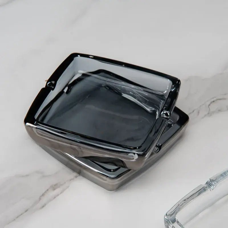 Square Glass Ashtray - Windproof Design for Home & Bar