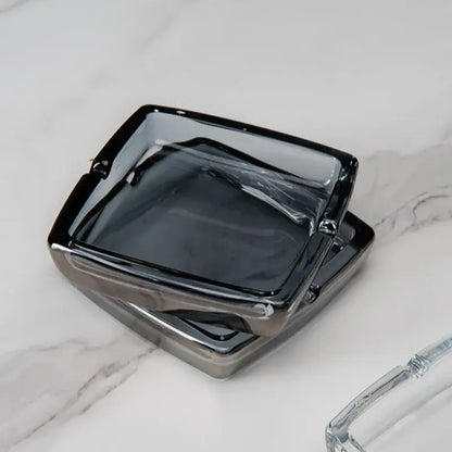 Square Glass Ashtray - Windproof Design for Home & Bar