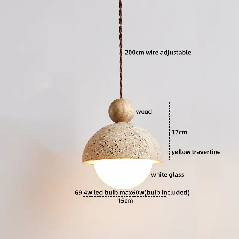 IWHD Cave Stone LED Pendant Lights Fixtures Yellow Travertine Restaurant Bedroom Living Room Modern Hanging Lamp Chandelier